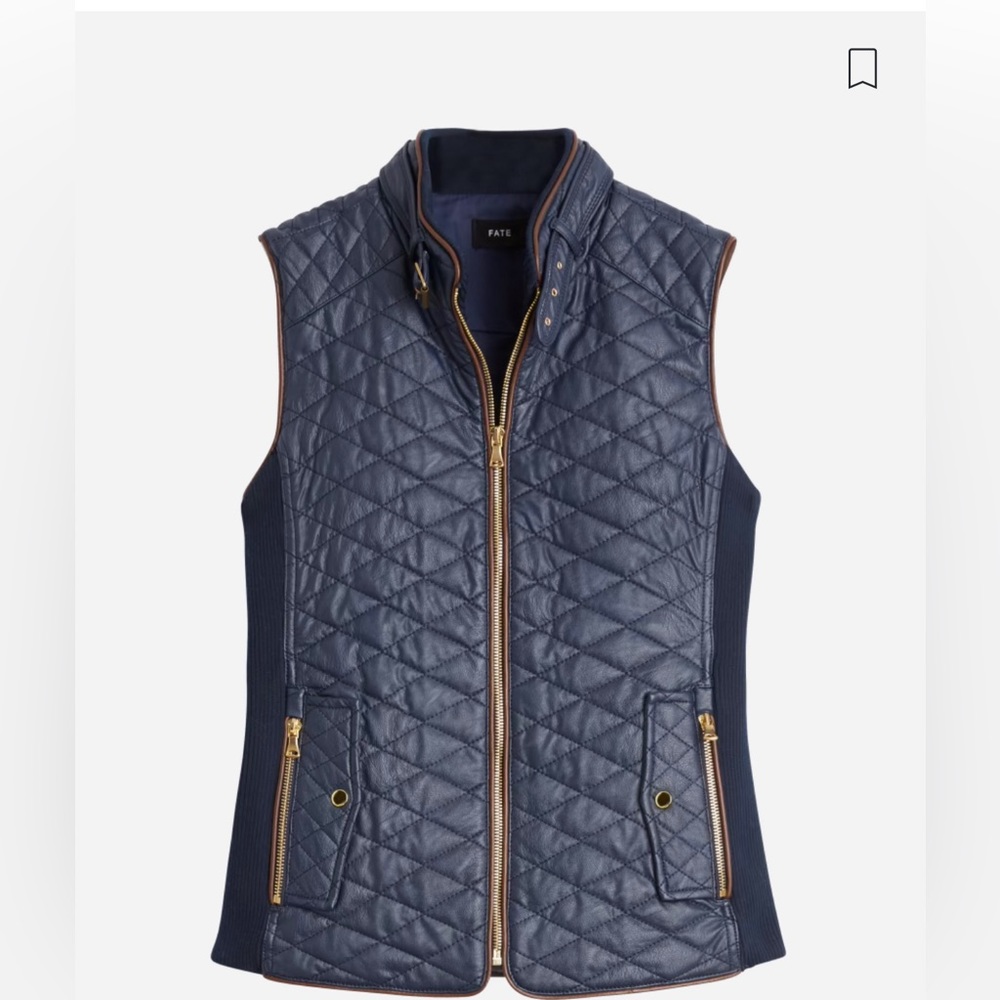 FATE Rowen Faux Leather Quilted Vest, Navy. Size Medium